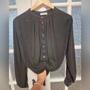 Babaton Drapey Black Blouse Classic Button Up size M